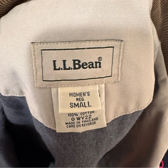 L.L. Bean beige barn jacket brown corduroy collar button fore chore coat women S - Picture 10 of 11
